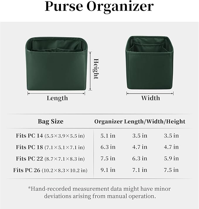 Purse Organizer Insert for Luxury Bag, Lightweight & Soft Satin Fabric with Pockets, Ideal for Travel, Shopping, and Daily Use, Multicolor Options, Fits Picotin 22(Vert Anglais, PC22)