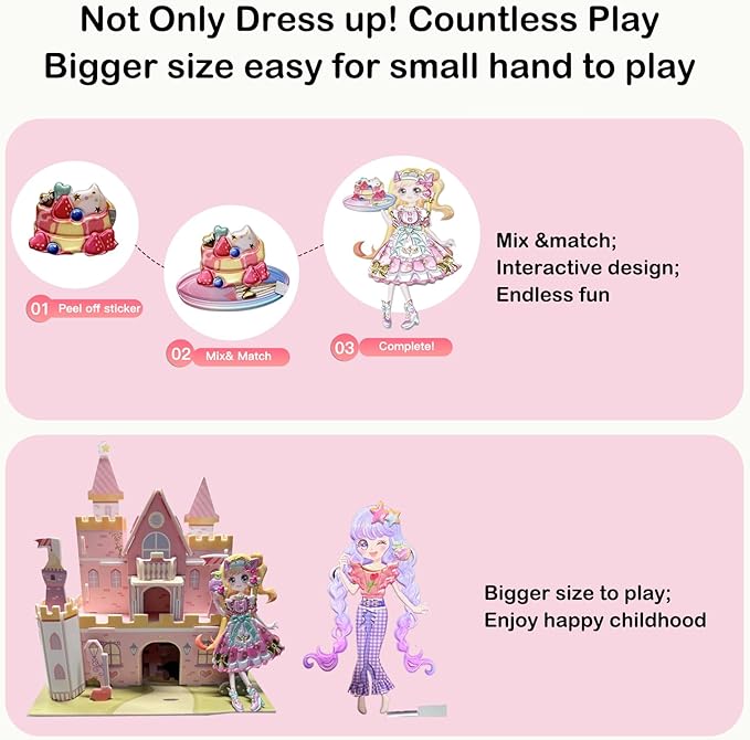 Princess Dress up Sticker Book,Reusable 3D Puffy (3Packs,6 Sheets,360+pieces)with Pearl Gold Color,Pet, Kitchen Baking&Shopping,for Craft Activity Book,Birthday Gift& Busy Book on Road Trip/Air Travel