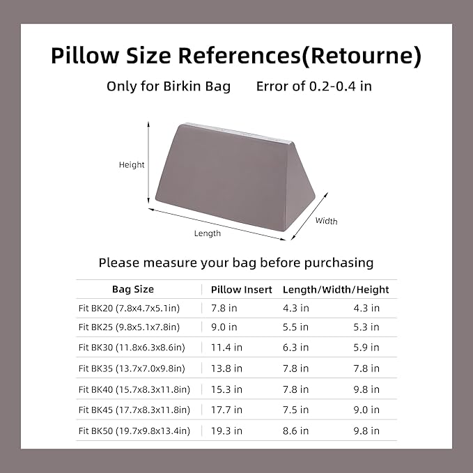 DGAZ Purse Pillow Shaper Insert,Luxury Handbag Tote Shapers, Memory Foam- Fits Birkin 20/25/30/35/40/45/50 Bag(Konjac purple,BK20)