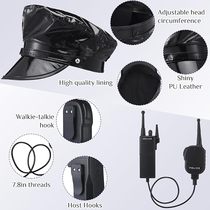 Mepase 7 Pcs Women Police Costume Accessories Women Police Officer Accessory Set Cop Costume with Baton Gloves Hat Belt and Walkie-talkie for Halloween
