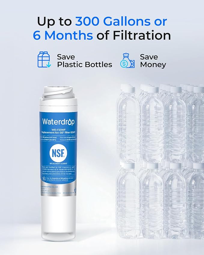 Waterdrop GSWF Refrigerator Water Filter, Replacement for GE® GSWF Smart Water 238C2334P001, Kenmore® 46-9914, 469914, 9914, 3 Pack