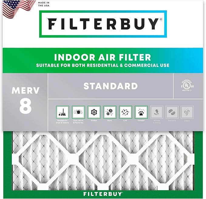 Filterbuy 14x14x1 Air Filter MERV 8 Essential Dust & Allergy Defense (1-Pack), Electrostatic Pleated HVAC AC Furnace Filters Replacement (Actual Size: 13.75 x 13.75 x 0.75)