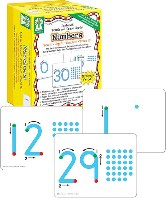 Key Education Textured Touch and Trace Math Flash Cards, Numbers 0 Through 30 Tracing Pad Flashcards for Toddlers, Preschool and Kindergarten Learning Activities