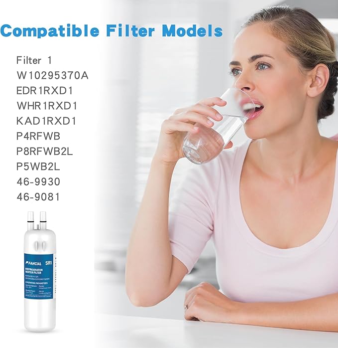 Fancial Refrigerator Water Filters Replacement for Whirlpool, Maytag, KitchenAid-Compatible with EDR1RXD1,W10295370A, Filter 1, WHR1RXD1,6-Month Long Life,three-pack