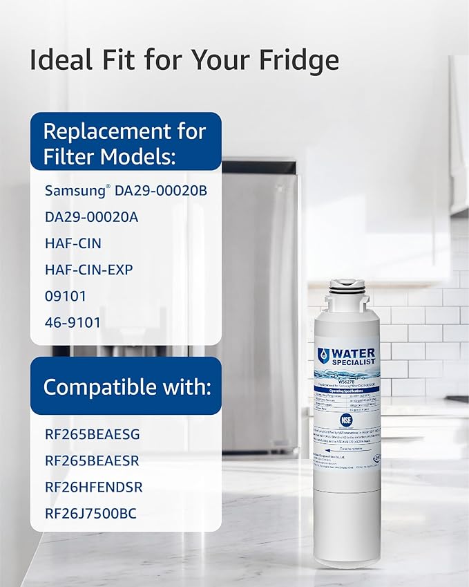 Waterspecialist DA29-00020B Samsung® Water Filter for Refrigerators, Replacement for Samsung® Water Filter DA29-00020B, HAF-CIN, RS25J500DSR, RF28HMEDBSR, HAF-CIN/EXP, RF4287HARS, RF28HFEDBSR, 3 Pack