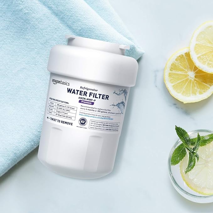 Amazon Basics Replacement Water Filter Cartridge Compatible with GE MWF Refrigerator, NSF Certified, Easy to Install, Leak-Proof, 2-Pack