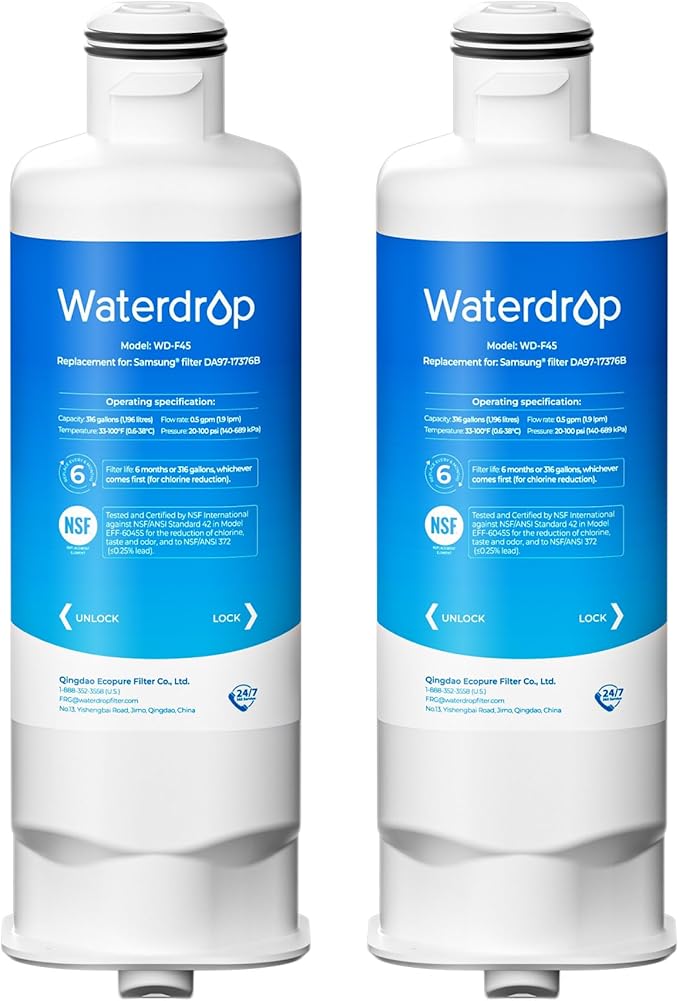 Waterdrop DA97-17376B Replacement for Samsung® HAF-QIN/EXP, DA97-08006C, RF28R7201SR, RF28R7351SG, WD-F45, Refrigerator Water Filter, 2 Filters
