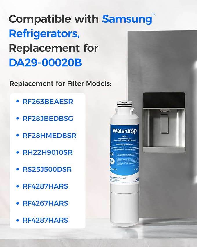 Waterdrop DA29-00020B Replacement for Samsung® Water Filter HAF-CIN/EXP, DA29-00020B, HAF-CIN, DA29-00020B-1, RF28HMEDBSR, RF263BEAESR, RS25J500DSR, RF263TEAESG, HDX FMS-2, DA97-08006A-1, 3 Filters