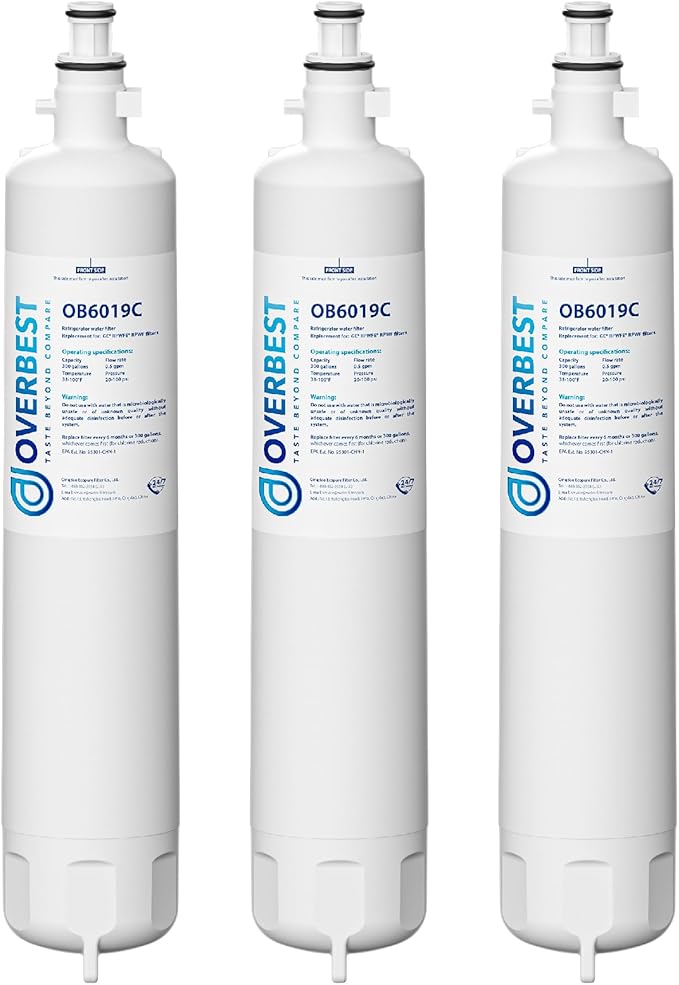 Overbest OB6019C Replacement for GE® RPWFE®, RPWF (Built-in CHIP) Refrigerator Water Filter,Compatible with GFE28GYNFS, GFE28GELDS, 3 Filters