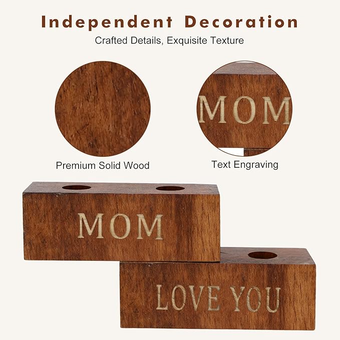 Mini Magnetic Wooden Vases with Love You Engraving - Wood Blocks with Test Tubes, Tabletop & Fridge Decor, Mom Gifts from Daughter, Unique Birthday Gifts for Mom from Son(Oak)