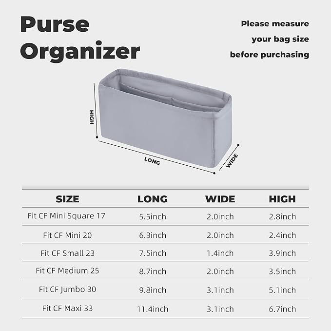 Purse Handbag Silky Organizer Insert Keep Bag Shape Fits Chanel Classic Flap CF Mini Square 17/20/Small/Medium/Jumbo/Maxi Bags, Luxury Handbag Tote Lightweight Sturdy(CF Small 23,Bleu pale)