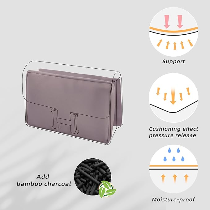 DGAZ Bag Pillow Shaper Insert for Luxury Handbags, Silky Pillow Shaper for Hermes Constance 19/New19/24/New24 Bags（newC19,Konjac Purple）