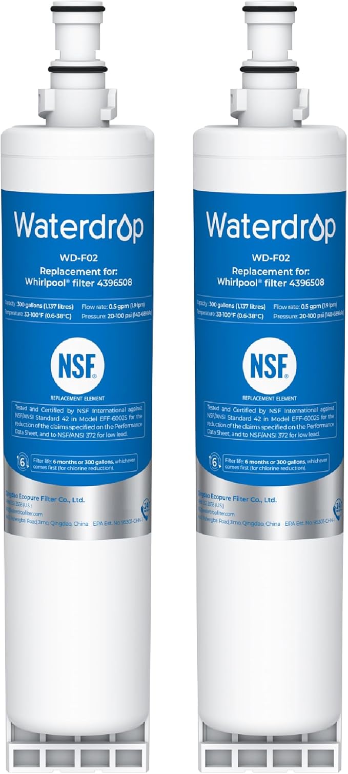 Waterdrop 4396508 Replacement for Everydrop® Filter 5, EDR5RXD1, Whirlpool® WF-NLC240V, 4396510, NLC240V, PNL240V, 4396508p, 4396547, 4392857, LC400V Refrigerator Water Filter, 2-Pack