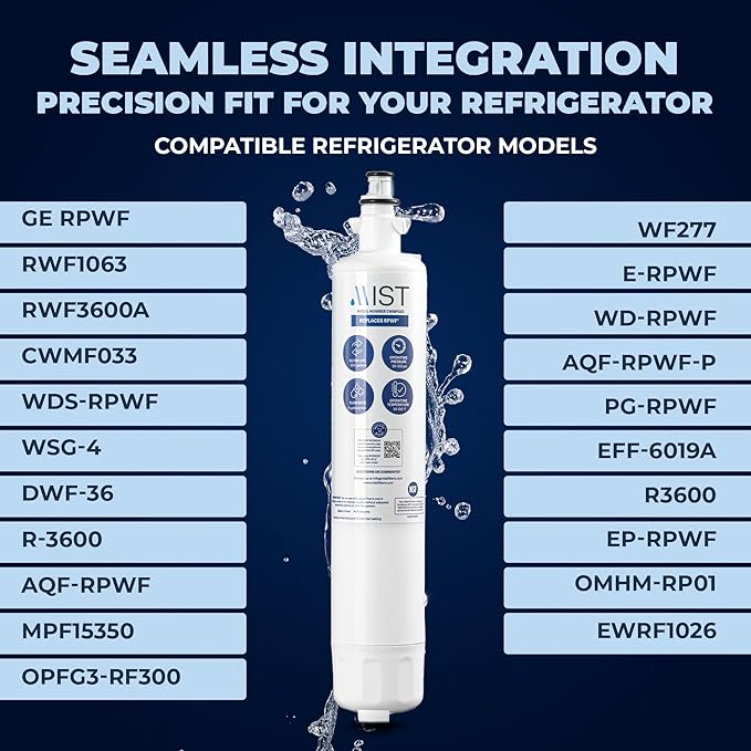 Mist RPWF Water Filter Replacement for GE RPWF (Not RPWFE), Refrigerator Water Filter compatible with RWF1063, RWF3600A, WSG-4, DWF-36, R-3600, MPF15350, OPFG3-RF300, BCF77 (2 Pack)