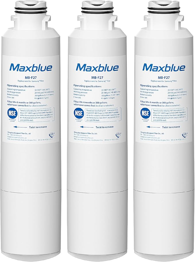 Maxblue DA29-00020B Replacement for Samsung HAF-CIN/EXP, HAF-CIN, RF28HMEDBSR/AA, RF28K9380SR, RF263BEAESR/AA, RF28JBEDBSG, RF4287HARS, RF28HFEDTSR, DA97-08006A, Refrigerator Water Filter, 3 PACK