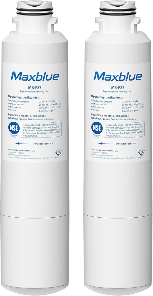 Maxblue DA29-00020B Refrigerator Water Filter, Replacement for Samsung® HAF-CIN/EXP, HAF-CIN, RF28HMEDBSR/AA, RF28K9380SR, RF263BEAESR/AA, RF28JBEDBSG, RF4287HARS, RF28HFEDTSR, DA97-08006A, 2 Pack