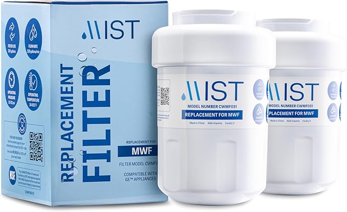 MIST Replacement for MWF Water Filter for GE, Refrigerator Water Filter compatible with MWFP, MWFA, GWF, HWF, Smart Water, WFC1201, Kenmore 9991, 469991, WFC1201, GSE25GSHECSS (2 pack)