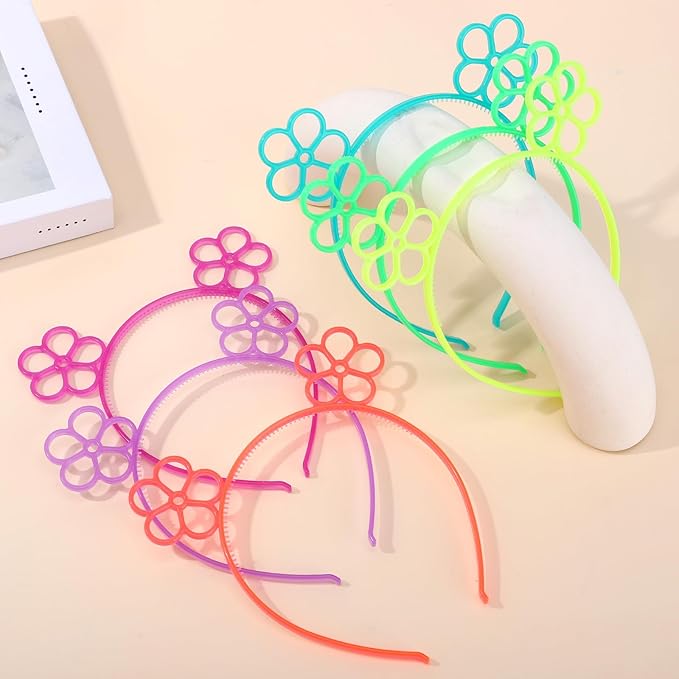 ZIRICHER 6Pcs Flower Plastic Hairband Glow In Dark,Luminous Party Headbands Cute Cartoon Hair Hoops for Girls Women,Sweet Birthday Crowns Head Piece for Kids Adults Party Favors Hair Accessories
