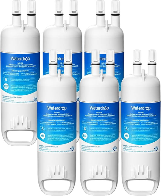 Waterdrop EDR1RXD1 Replacement for Everydrop® Filter 1, W10295370A, EDR1RXD1B, P8RFWB2L, P4RFWB, Kenmore® 46-9081, 46-9930, WD-F38 Refrigerator Water Filter, 6 Pack