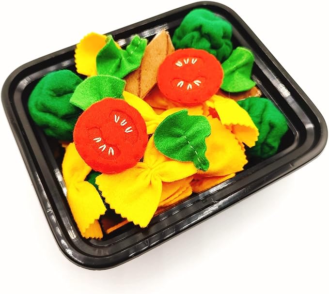 Pasta with broccoli, farfalle, bow tie pasta, felt play food for kids kitchen, pretend play for kids (yellow, set 1 (farfalle, broccoli, chicken, tomatoes, basil))