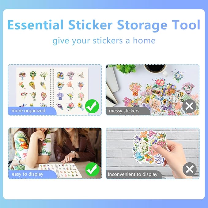 2 Pack Reusable Sticker Collecting Book Storage Album with 32+32 Sheets Blank Release Paper A5 Size Sticker Collection Holder Organizer Book for Adults (Blue+Purple)
