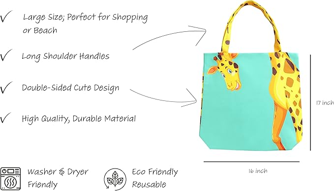 Sophie the Giraffe - Funny Giraffe Decor - Reusable Canvas Tote Bag for Women - Book Tote - Green