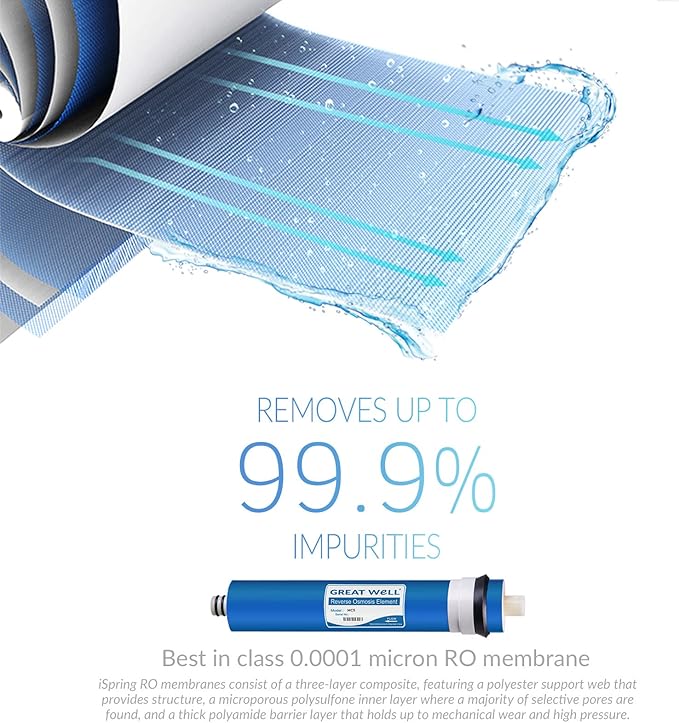 iSpring Greatwell Reverse Osmosis Membrane 50 GPD 11.75” X 1.75”, Replacement Fits Standard Under Sink RO Drinking Water Filtration System, MC5