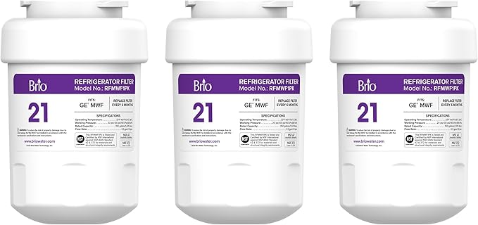 Brio Replacement Refrigerator Filters for GE, Sears, Kenmore models | Significantly reduces unpleasant Tastes, Odors, Chlorine, and VOCs from Fridge Water & Ice | NSF Certified - (Pack of 3)