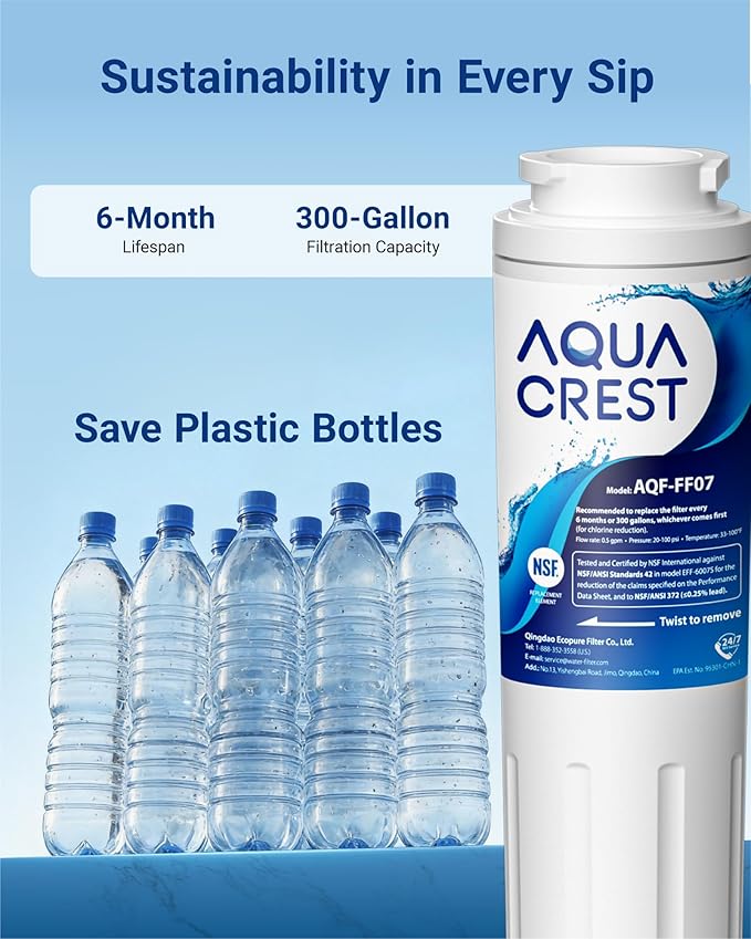 AQUA CREST UKF8001 Refrigerator Water Filter, Compatible with Maytag UKF8001P, Whirlpool UKF8001AXX-750, UKF8001AXX, EDR4RXD1, 4396395, EveryDrop Filter 4, Msd2651heb (Pack of 3)