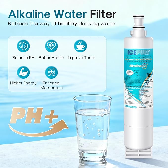 ICEPURE Alkaline 4396508 Refrigerator Water Filter Replacement for EDR5RXD1, EveryDrop Filter 5, Whirlpool 4396510, 4392857, 4396547, 9085, NL300, LC400V, PNL240V, WF-NLC240V WF285, Enhances PH, 4Pack