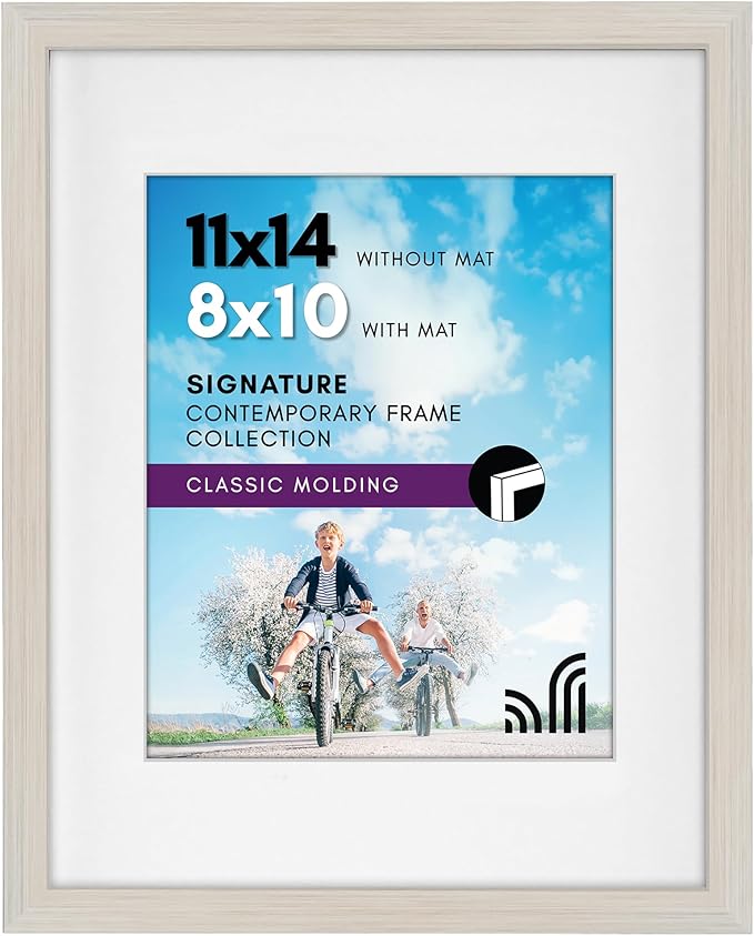Americanflat 11x14 Picture Frame with Shatter-Resistant Glass - Use as 8x10 Frame with Mat or Display 11x14 Photo Without Mat - Signature Collection - Picture Frames for Wall Display - Light Wood
