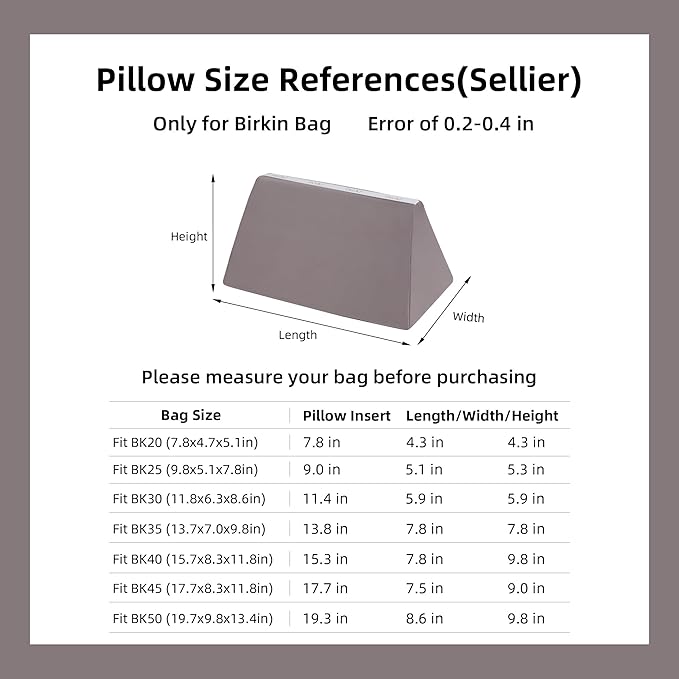 DGAZ Purse Pillow Shaper Insert,Luxury Handbag Tote Shapers, Memory Foam- Fits Birkin 20/25/30/35/40/45/50 Bag(Konjac purple,BK25 Sellier)