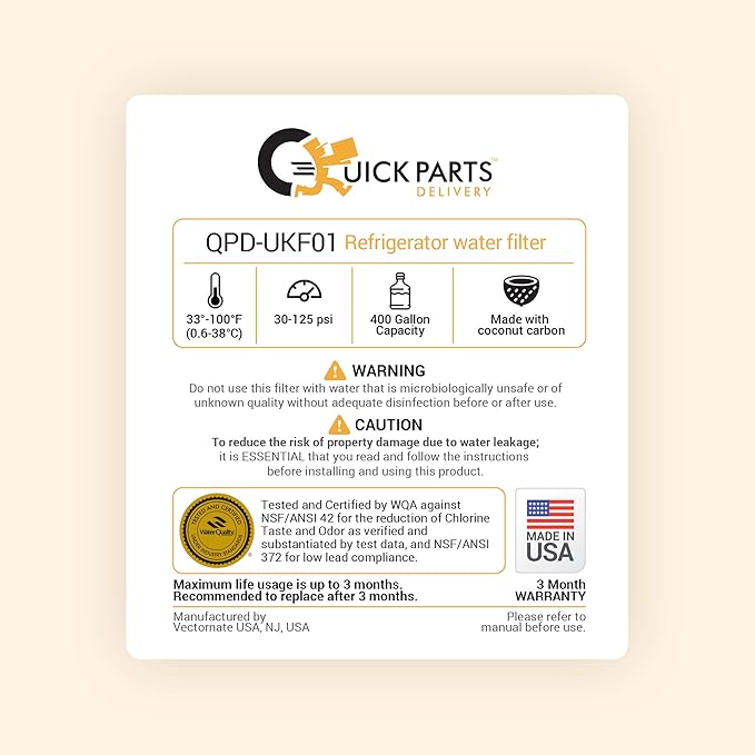 QPD UKF8001 Replacement for Whirlpool EDR4RXD1, EveryDrop Filter 4, 4396395, Maytag UKF8001P, UKF8001AXX-750, Quick Parts Delivery, Puriclean II, 46-9006 - QPD-UKF01 X (1) pack