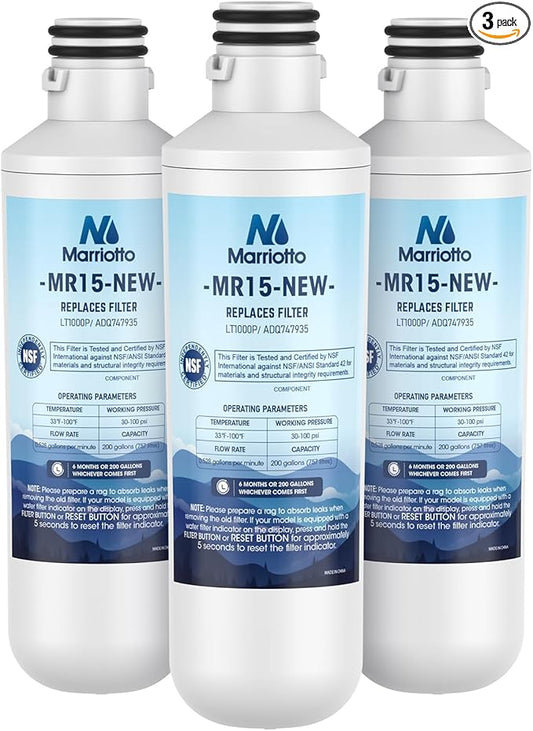 MARRIOTTO LT1000PC Refrigerator Water Filter, Water Filter ADQ747935 Compatible with LT1000PC, LT1000PC/PCS, LT-1000PC, MDJ64844601, ADQ747935, ADQ74793504 Water Filter (3 Pack)