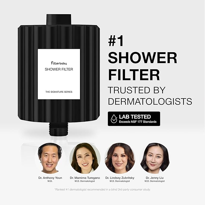 Filterbaby Signature Shower Filter for Sensitive Skin & Hair, Expert Developed,Lab Tested to Reduce up to 99% Chlorine & Chloramine,Reduce Common Water Impurities, Strong Water Flow,Easy Install,Black