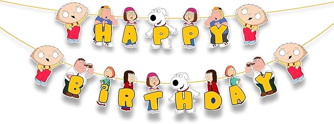 Stewie Grifin Happy Birthday Banner – Animated Character Theme Birthday Decoration Banner for Indoor Party Setup, Wall Hanging Display, Dessert Table Background, Photo Booth Backdrop.