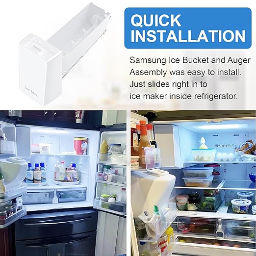 Upgraded DA97-20156A RF28R7201SR RF27T5201SR RF27T5501SR RF28R6201SR Refrigerator Ice Container Compatible with Samsung Ice Tray Replacement DA97-20156B Samsung Ice Bucket RF28HMEDBSR Ice Maker Bin