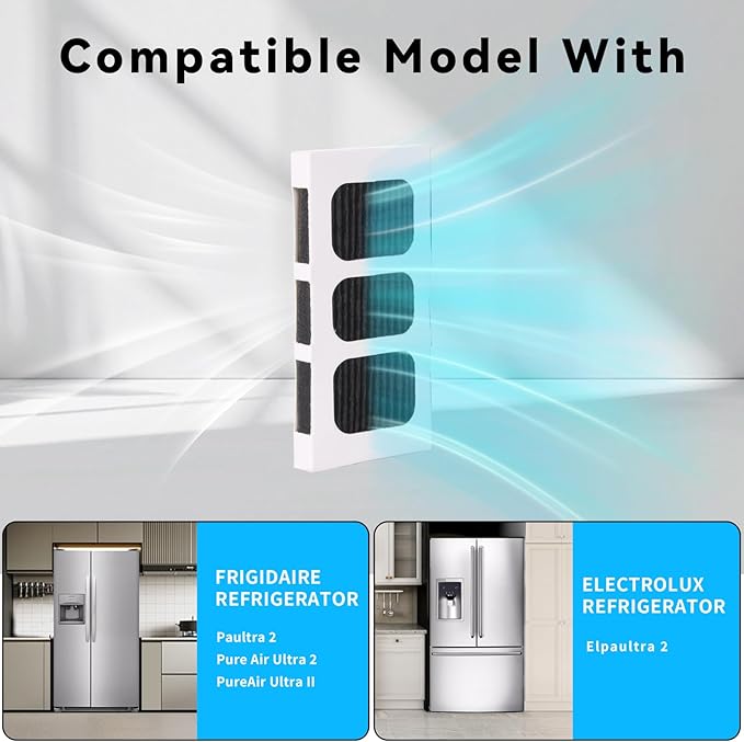 4 Pack Refrigerator Air Filter Replacement, Activated Carbon Strong Adsorption, Compatible with Frigidaire Paultra2, PureAir Ultra 2, Pure Air Ultra II and Electrolux Part Models
