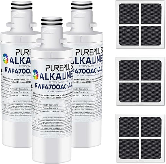 PUREPLUS Alkaline ADQ747935 Replacement for LG LT1000P LT1000 Kenmore Elite 9980 LT1000PC, MDJ64844601 ADQ74793501, LMXS28626S, LFXS26973S, LT120F Refrigerator Water and Air Filter,3Pack