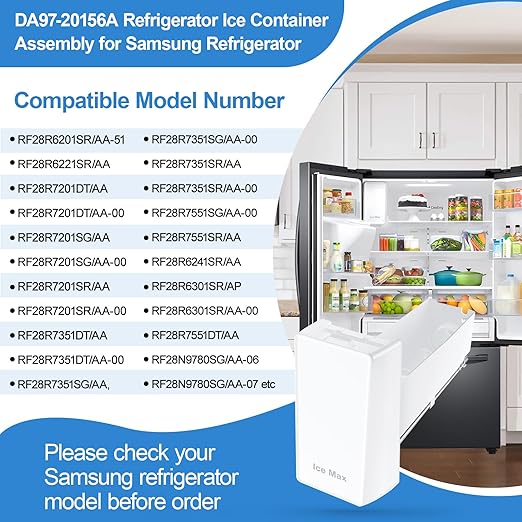 Upgraded DA97-20156A RF28R7201SR RF27T5201SR RF27T5501SR RF28R6201SR Refrigerator Ice Container Compatible with Samsung Ice Tray Replacement DA97-20156B Samsung Ice Bucket RF28HMEDBSR Ice Maker Bin