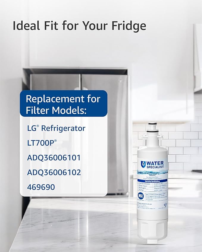 Waterspecialist 469690 ADQ36006101 Refrigerator Water Filter, Replacement for LG® LT700P®, Kenmore® 9690, ADQ36006102, 46-9690, LFXS30766S, WSL-3, FML-3, RFC1200A, Pack of 3
