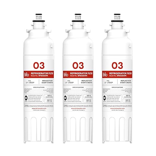 Brio LT800P & ADQ73613401 Water Filter Replacement for LG LT800p, ADQ73613402, ADQ73613408, ADQ75795104, Kenmore 46-9490, LSXS26326S, LMXC23746S, LMXC23746D, NSF 42, 53, 372, & 401 (3 Pack)