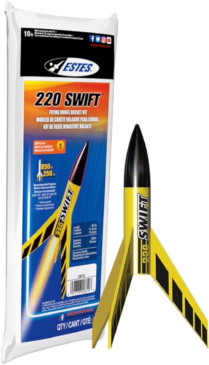 Estes 0810 220 Swift Rocket-Building Kit, Intermediate Flying-Rocket-Model Kit for Ages 10+