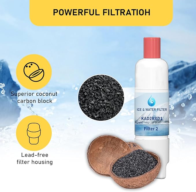 KAD2RXD1 Water Filter 2 Replacement, Compatible with KitchenAid KRFF577KPS, KRFF577KBS, KRMF536RPS, KRMF536RBS, KRQC736RPS, KRMF706ESS, KRMF706EBS, KRFF507HPS, 3 Pack