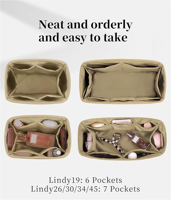 Bag Organizer Insert for Lindy34, Silky Satins Inner Bag Compatible with Lindy Bag, Lightweight Bag Storage, Large Handbag Insert with Pockets(Trench, Lindy34)