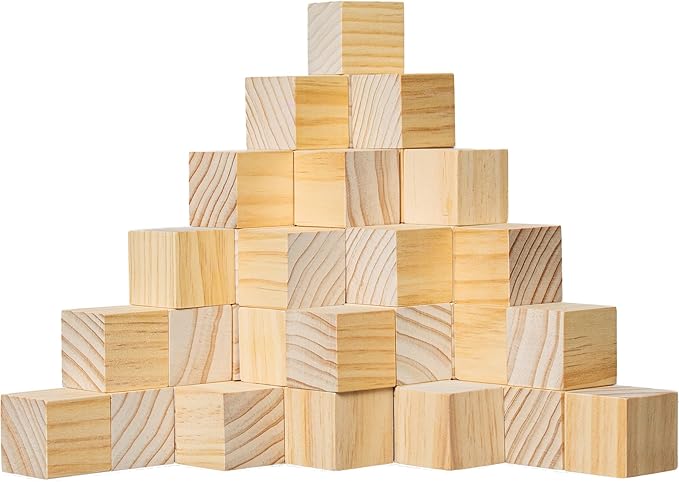 50 Pack Unfinished Wood Blocks 1.5 Inch - Solid Pine Wooden Cubes for Crafts, Sanded Smooth Natural Wood Squares for Painting, DIY Projects, Puzzle Making & Home Decor