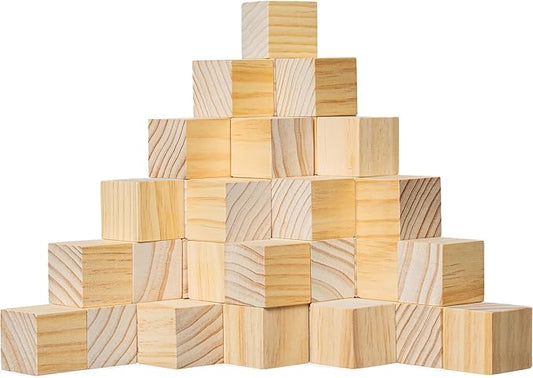 50 Pack Unfinished Wood Blocks 1.5 Inch - Solid Pine Wooden Cubes for Crafts, Sanded Smooth Natural Wood Squares for Painting, DIY Projects, Puzzle Making & Home Decor