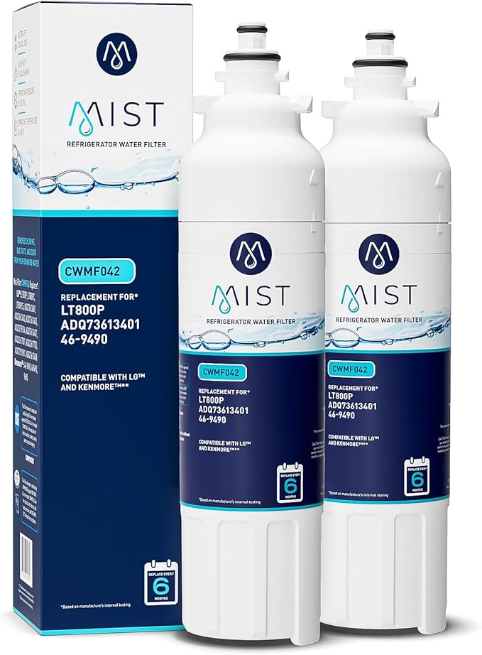 Mist ADQ73613401 Refrigerator Water Filter Replacement for LG LT800P, ADQ73613402, Kenmore 46-9490, Fridge LSXS26326S – NSF 42 Certified – 2 Pack