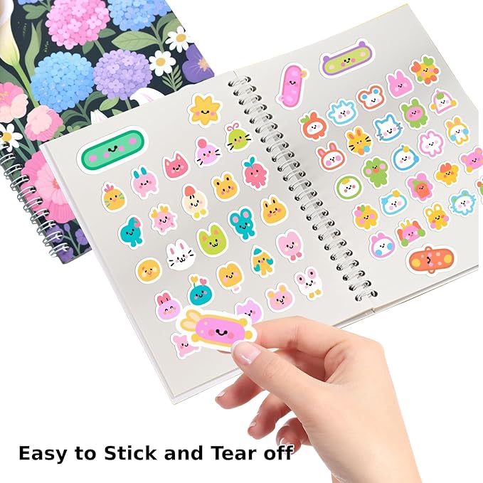 BetterJonny 2 Pcs Reusable Sticker Book Collecting Album Blank Sticker Storage Organizer Book, A5 Size 32 Inner Pages Per Album, Release Paper for Collecting Stickers, Labels(Flowers)