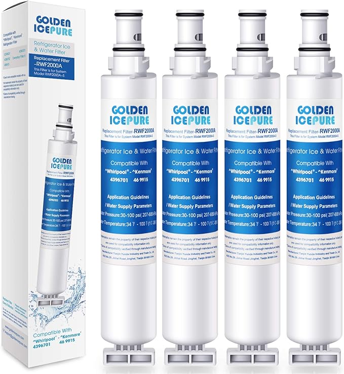 GOLDEN ICEPURE 4396701 Replacement for Kenmore 9915, 469915, Whirlpool EDR6D1, WF293, Everydrop Filter 6, WFL200, 4396702, RWF2000A Refrigerator Water Filter 4PACK